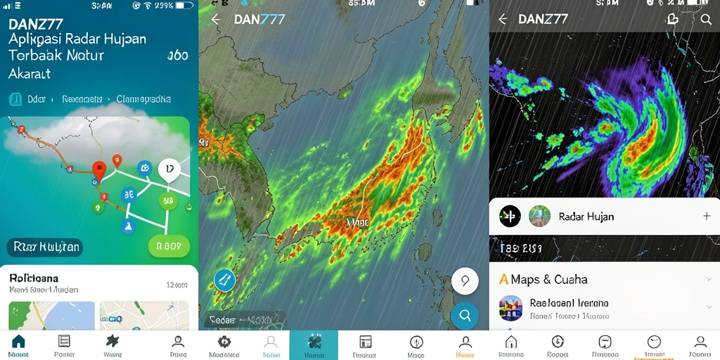 Antarmuka aplikasi Radar Hujan yang menunjukkan data cuaca terkini.