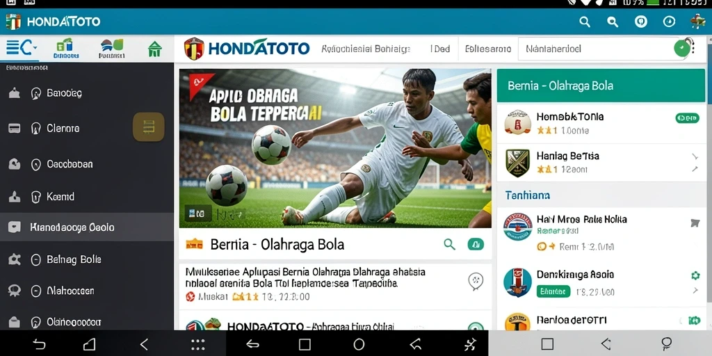 Antarmuka aplikasi HONDATOTO yang menampilkan berita olahraga bola.