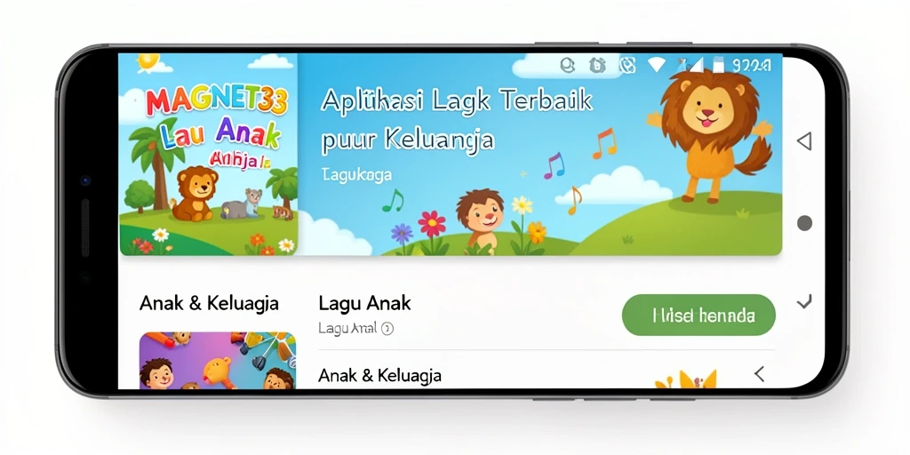 Antarmuka aplikasi MAGNET33 yang ceria untuk lagu anak.