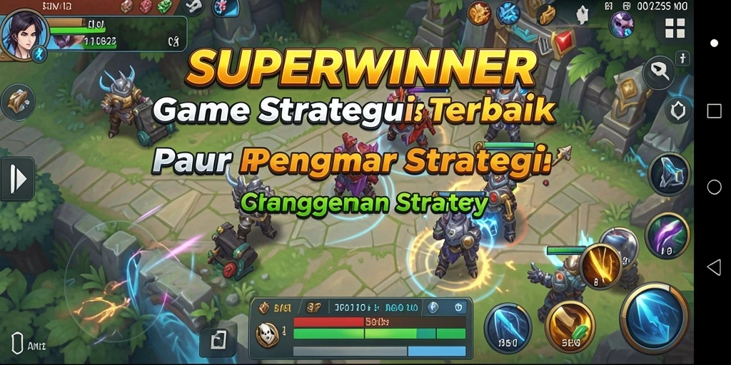 Screenshot dari antarmuka permainan SUPERWINNER yang menampilkan fungsi strategi.