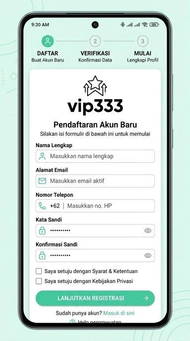 Buat Akun Baru vip333 dengan Mudah di Android